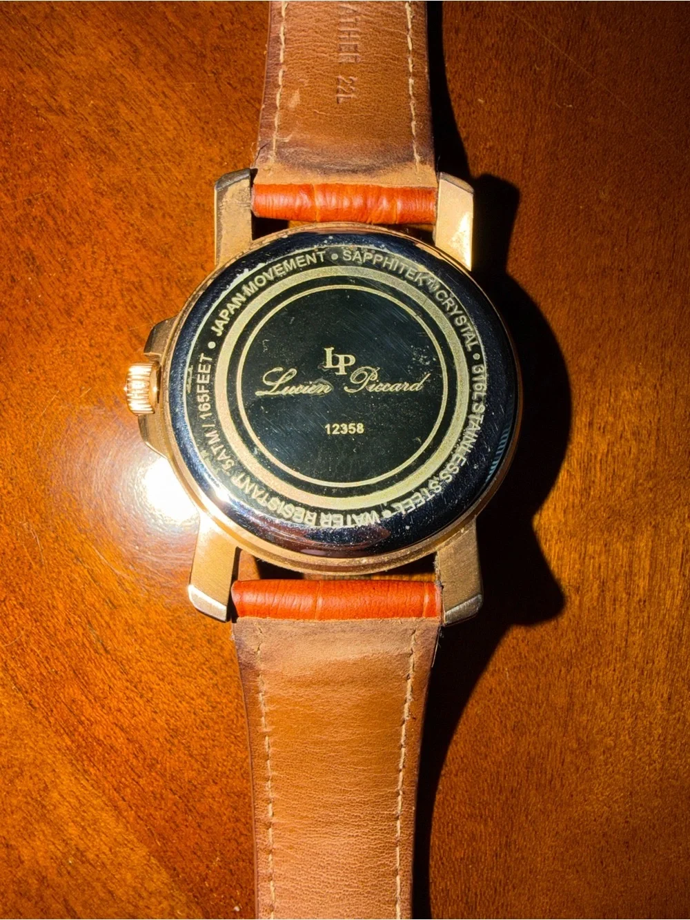 Lucien Piccard Men’s Quartz Watch - Textured Rose Gold Dial - Leather Strap